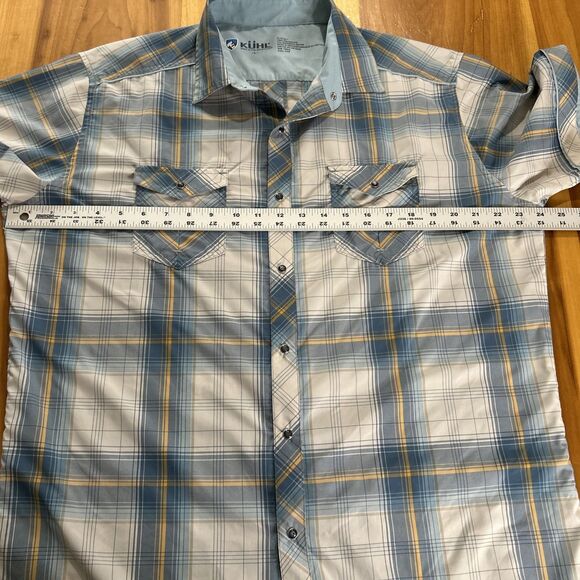 Kuhl Men’s Western Style Shirt. Large. Short Sleeve. Pearl Snaps. Plaid - Picture 6 of 11